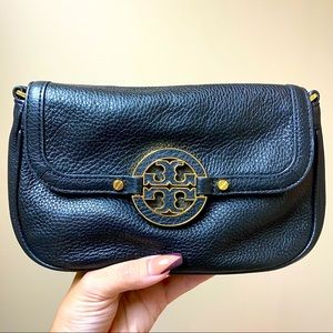 Tory Burch black & Gold Monogramed Cross Body Bag